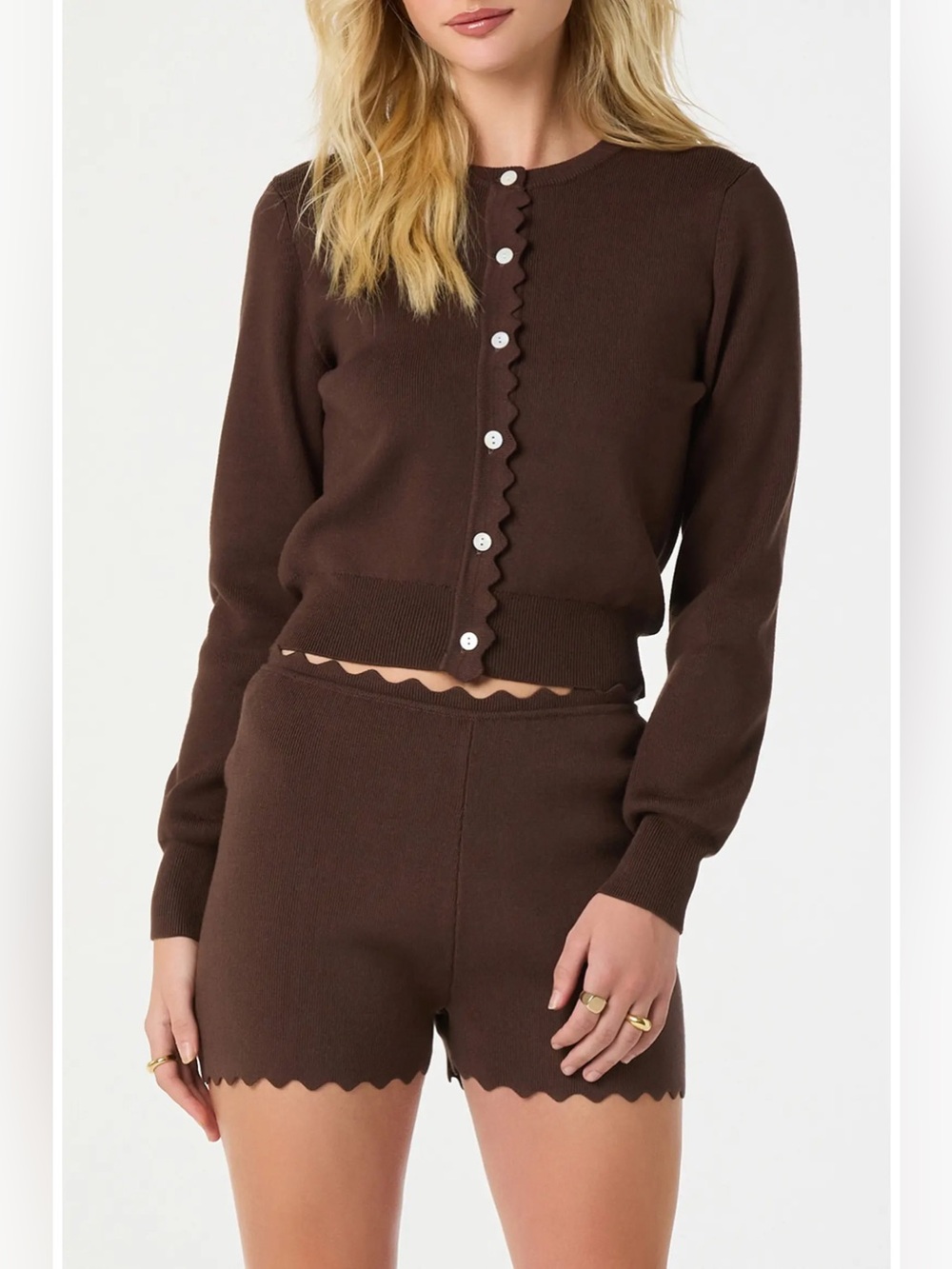 Astr Scalloped Placket Crop Cardigan